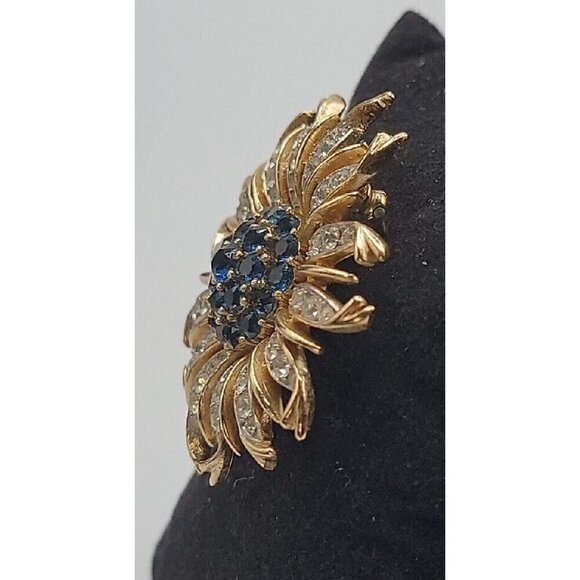 Crown Trifari Alfred Philippe Brooch Invisible Set Blue Sunburst RARE BROOCH - Picture 9 of 16